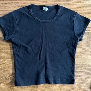 Los Angeles Apparel cap sleeve baby tee rib crop cropped black XS S extra small